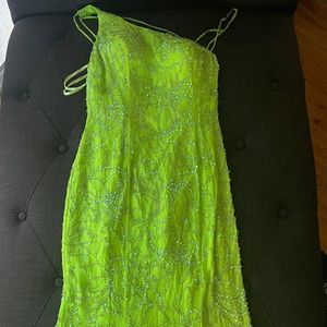 Lime green beaded long gown